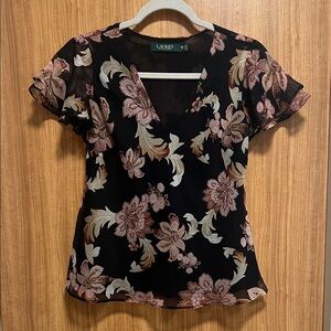 Lauren Ralph Lauren Black and Pink Floral Blouse